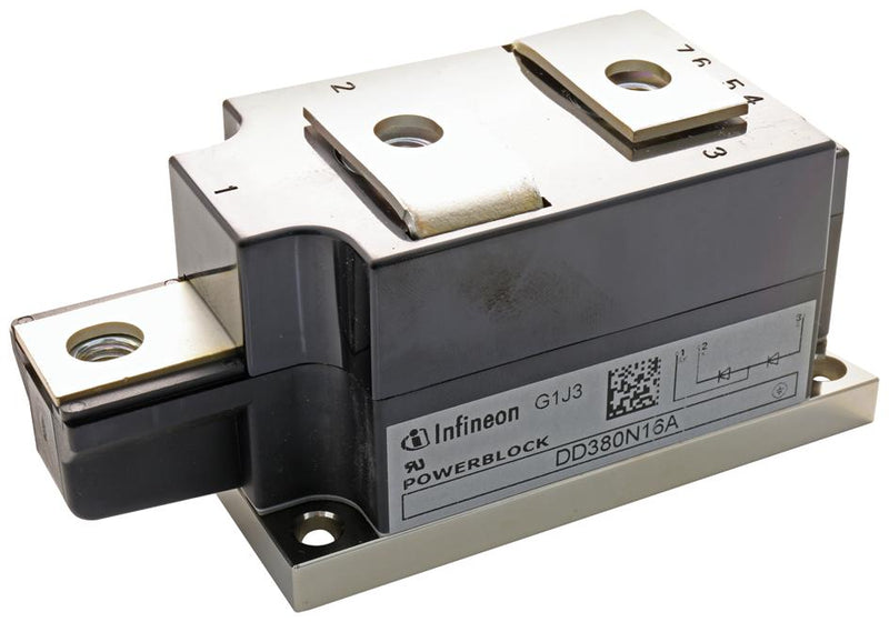 INFINEON DD380N16AHPSA1 Diode Module, 1.6 kV, 380 A, 1.4 V, Dual Series, Module, 3 Pins DD380N16A, SP000782322