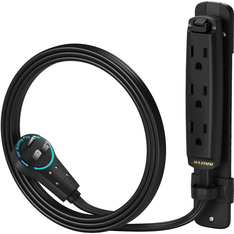 Maximm Cable 3-Outlet Power Extension Cord with 360&deg; Rotating Flat Plug (Black, 3')