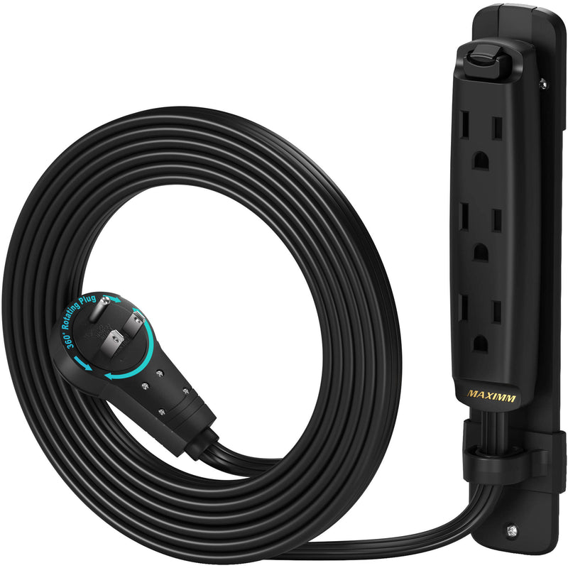 Maximm Cable 3-Outlet Power Extension Cord with 360&deg; Rotating Flat Plug (Black, 6')