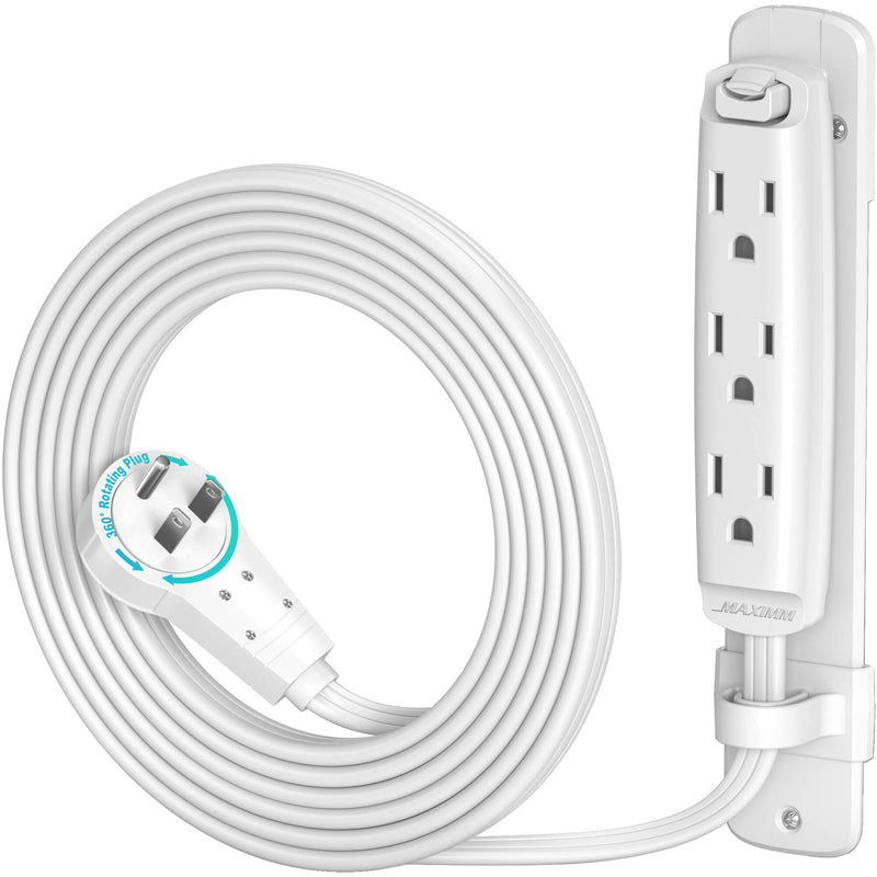 Maximm Cable 3-Outlet Power Extension Cord with 360&deg; Rotating Flat Plug (White, 6')