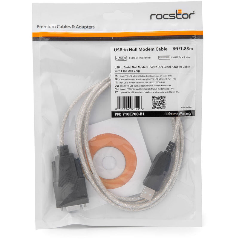 Rocstor USB-A Male to RS-232 / DB9 Serial Female Null Modem Adapter Cable (6')