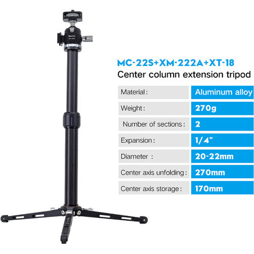 XILETU Mini Tripod with Ball Head & XM222A Center Column Extension