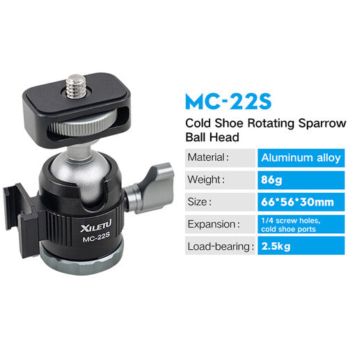 XILETU MC-22S Dual Cold Shoe Mini Ball Head