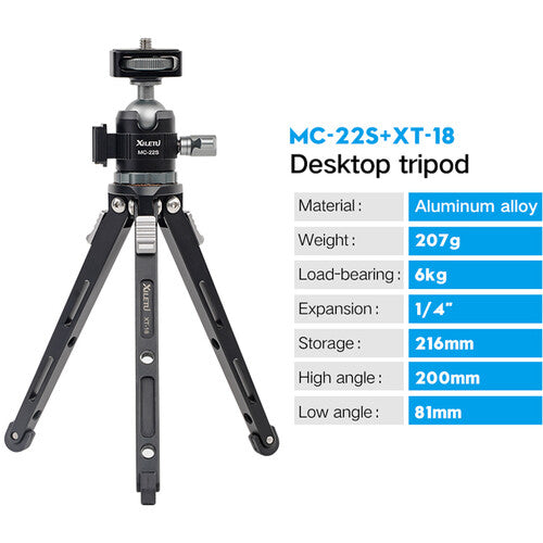 XILETU MC22S+XT18 Aluminum Mini Tripod with Ball Head