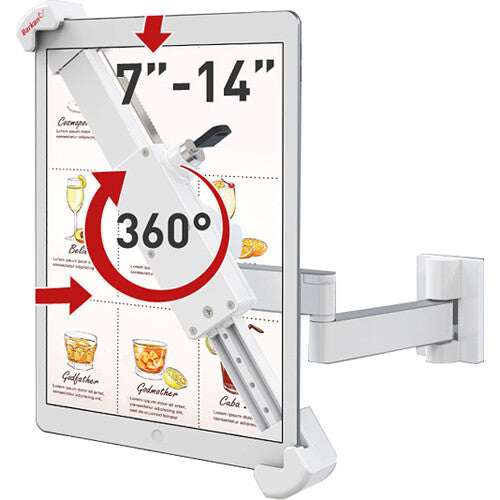 TechProtectus T72VL Barkan Full Motion 360 Rotating Anti-Theft Wall Mount for 7 to 14" Tablets (White)
