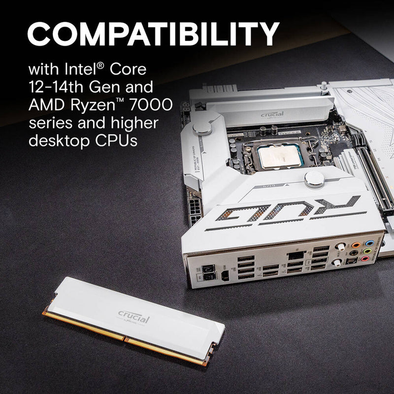 Crucial 32GB Pro Overclocking DDR5 6000 MT/s UDIMM Memory Kit (2 x 16GB, White)