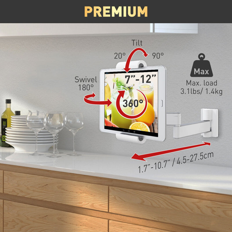 TechProtectus T54 Barkan Full Motion Wall & Cabinet Mount for Tablet (White)