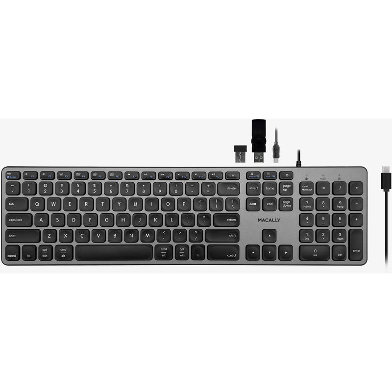 Macally Full-Size USB-C Keyboard with Built-In 3-Port USB Hub for Mac