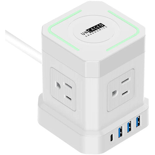 Uncaged Ergonomics Cube Wireless Charger Surge Protector Power Strip with USB Ports (White)
