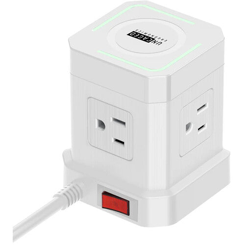 Uncaged Ergonomics Cube Wireless Charger Surge Protector Power Strip with USB Ports (White)