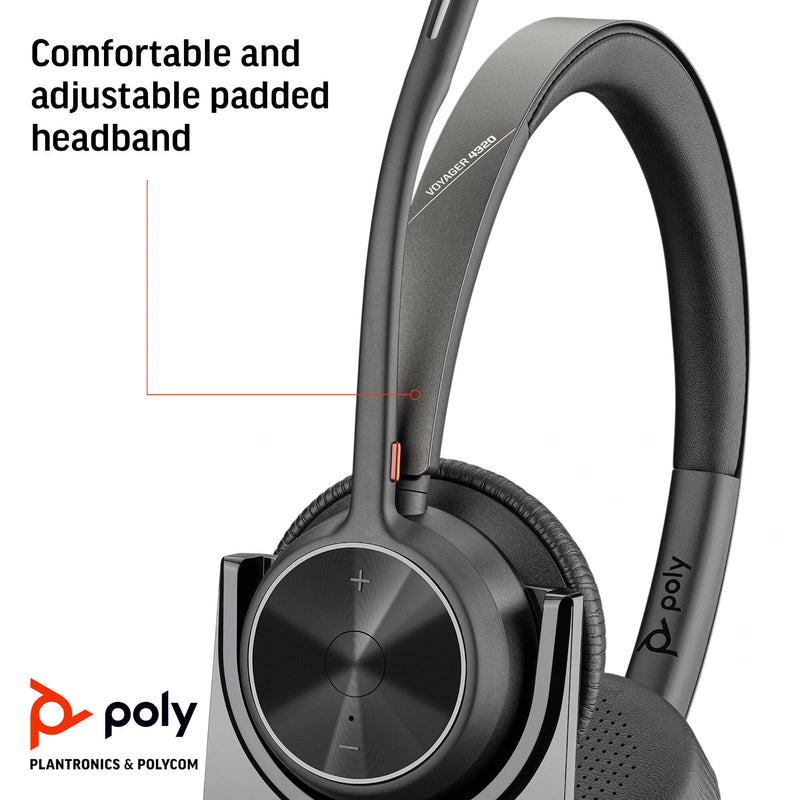 Poly Voyager 4320 Bluetooth Stereo Headset with BT700 USB-C Dongle and Charging Stand (Microsoft Teams Certified)