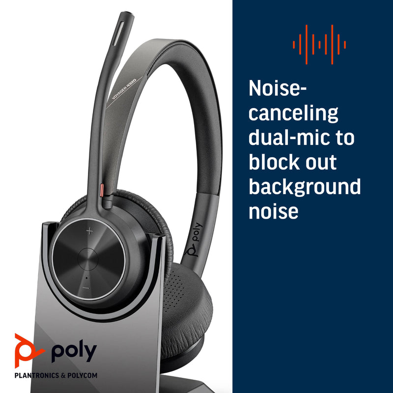 Poly Voyager 4320 Bluetooth Stereo Headset with BT700 USB-C Dongle and Charging Stand (Microsoft Teams Certified)
