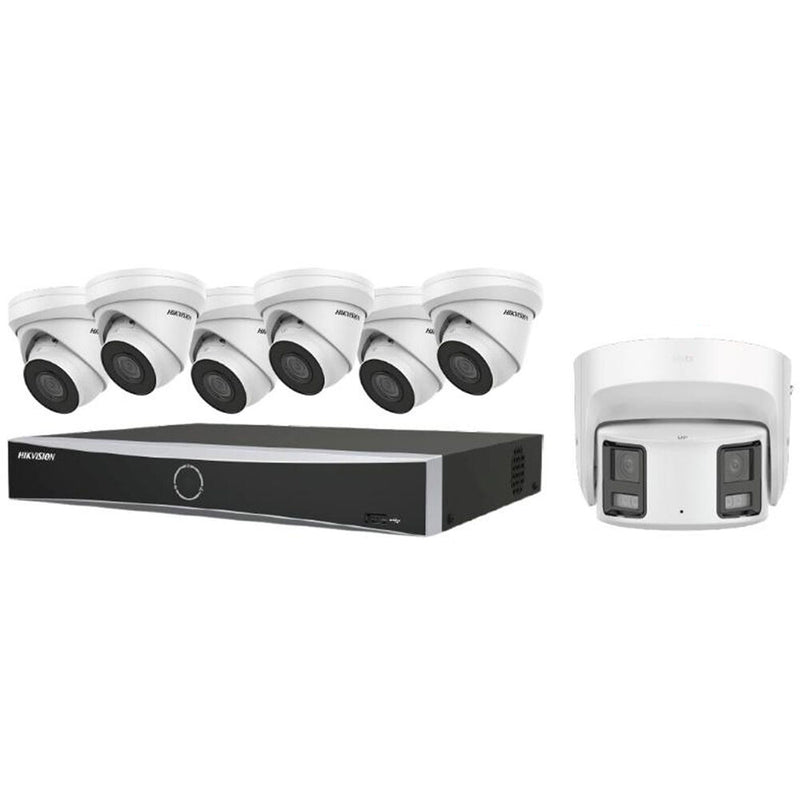 Hikvision EKI-K82T87A 8-Channel 12MP NVR with 2TB HDD, Six 8MP Turret Cameras & 8MP Dual-Lens Turret Camera Panoramic Kit