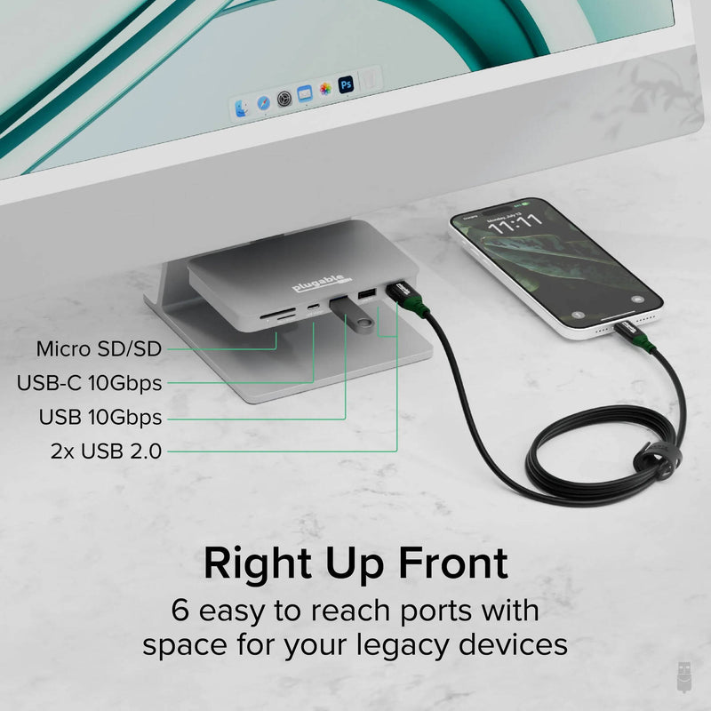 Plugable 6-in-1 USB-C Mounted Hub for 24" iMac (White)