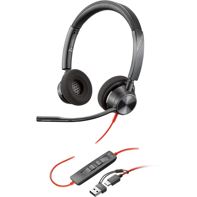 Poly Blackwire 3320 Stereo USB-C Headset with USB-C to USB-A Adapter (Microsoft Teams Certified)