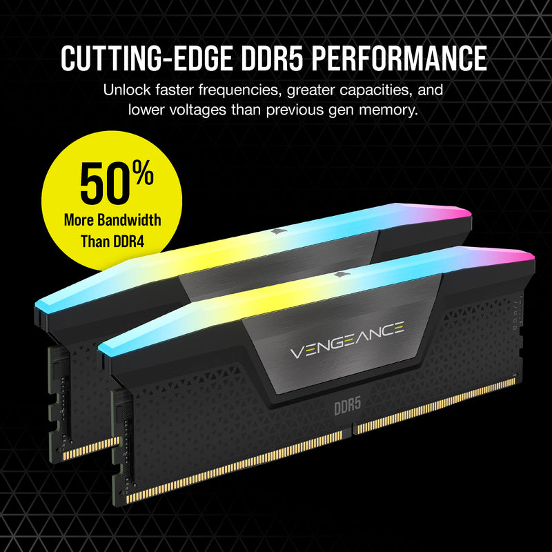 Corsair 64GB VENGEANCE RGB DDR5 6400MT/s DIMM Memory Kit (Black, 2 x 32GB)