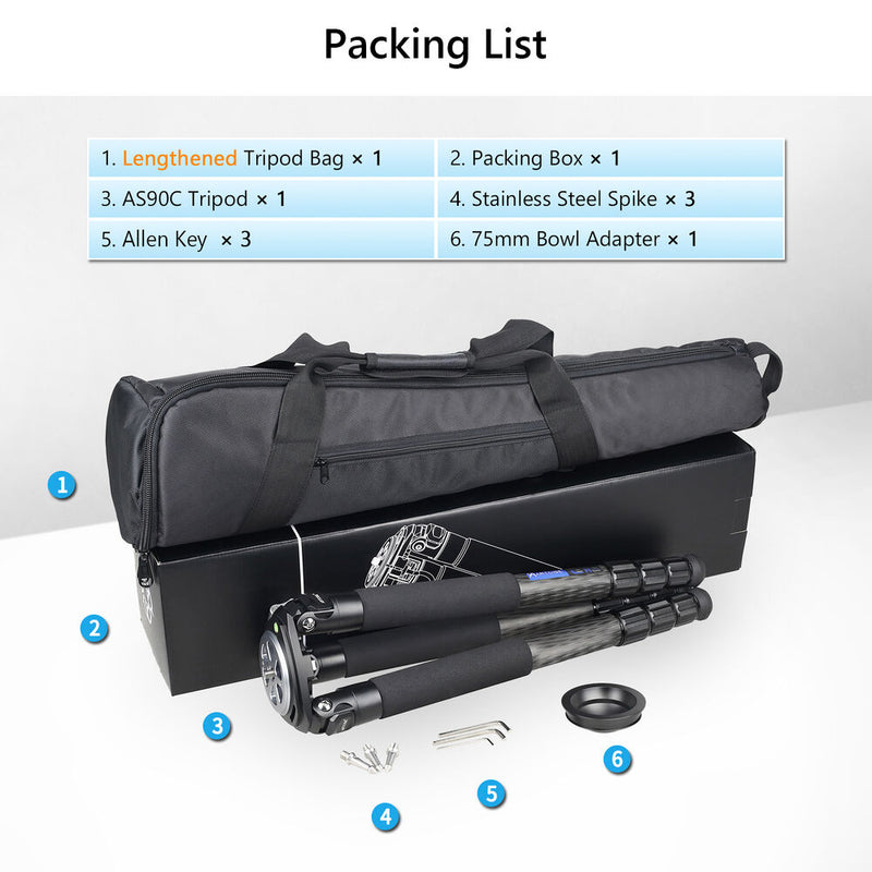 ARTCISE AS90C Carbon Fiber Tripod with 75mm Bowl