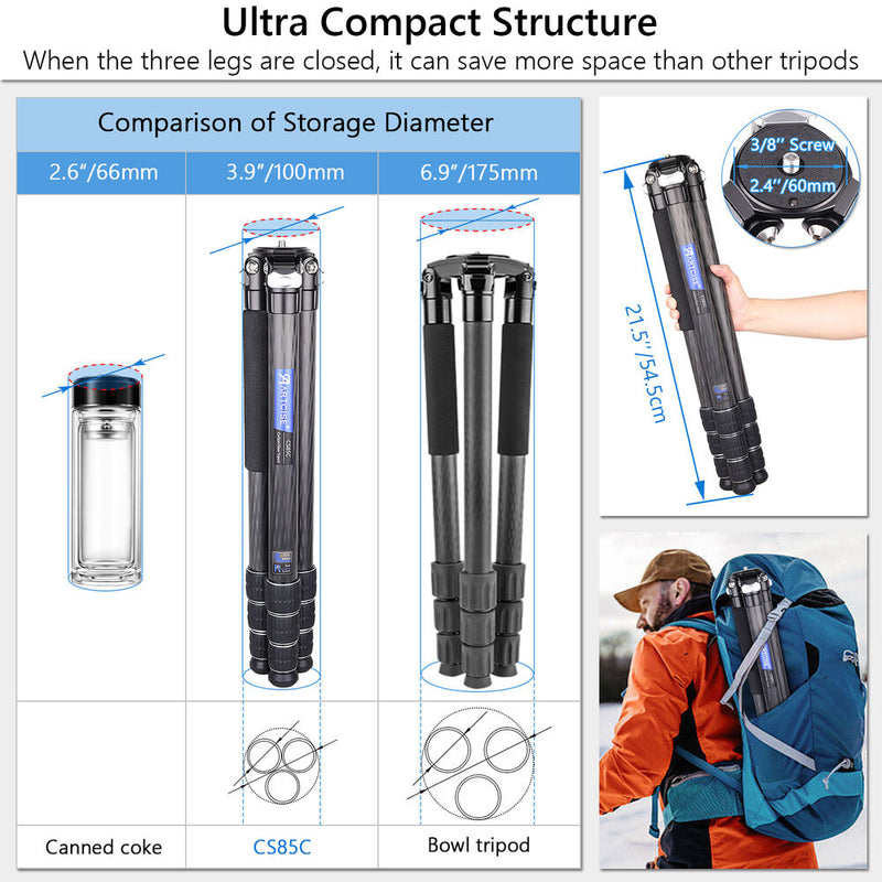 ARTCISE CS85C Carbon Fiber Tripod with Center Column