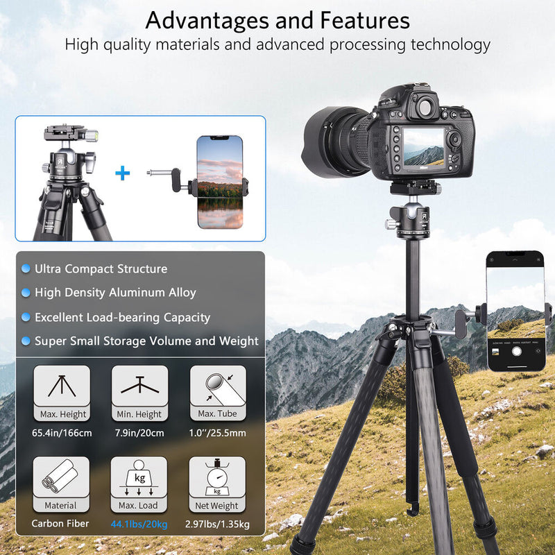 ARTCISE NS30C Compact Carbon Fiber Tripod with NB34 Ball Head