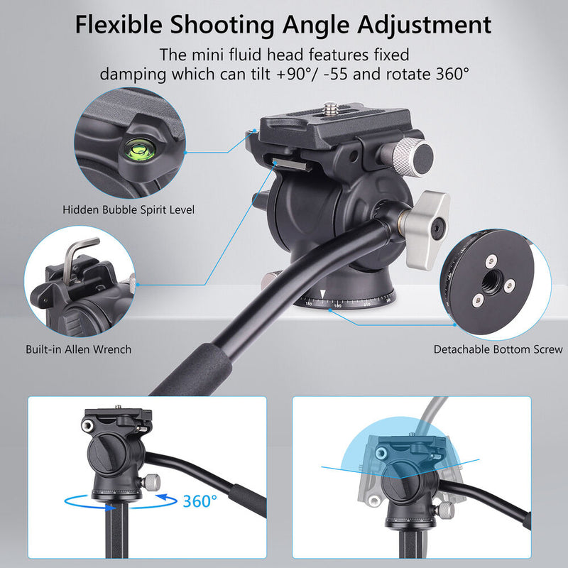 ARTCISE NS30C Compact Portable Tripod with VH03 Fluid Head, Pan Head & Center Column