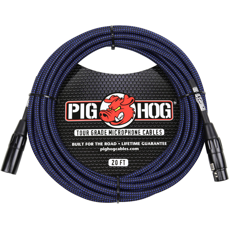Pig Hog Vintage Series Woven XLR Microphone Cable (Black & Blue, 20')