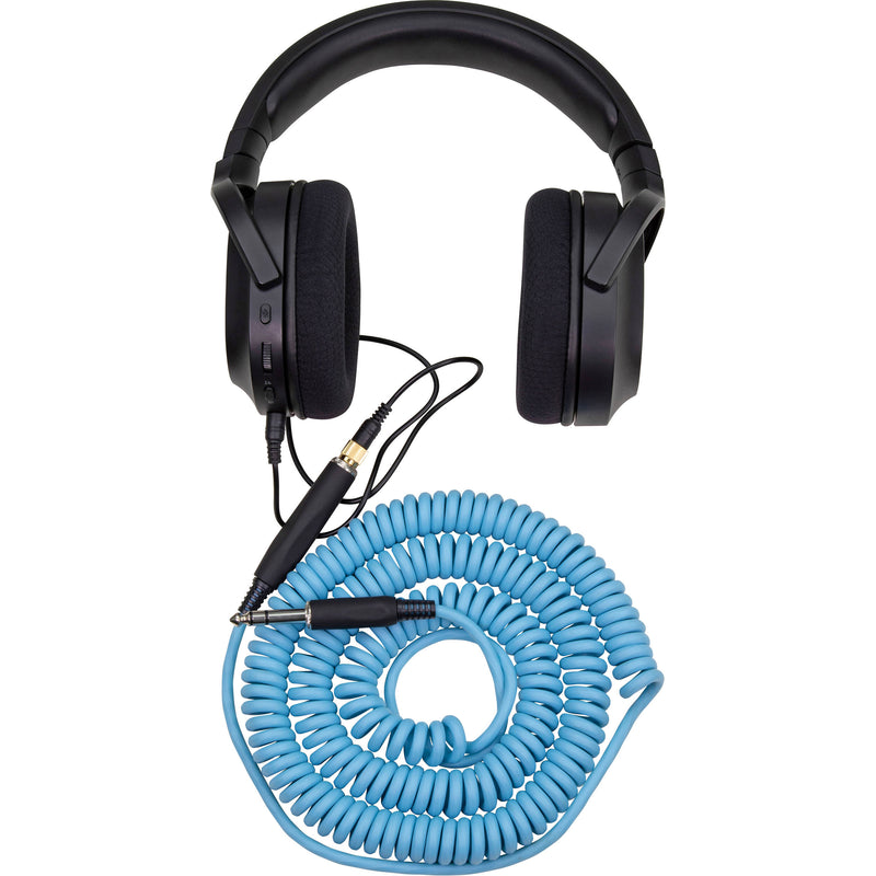 Pig Hog Hex Series Coiled Headphone Extension Cable (Daphne Blue, 25')