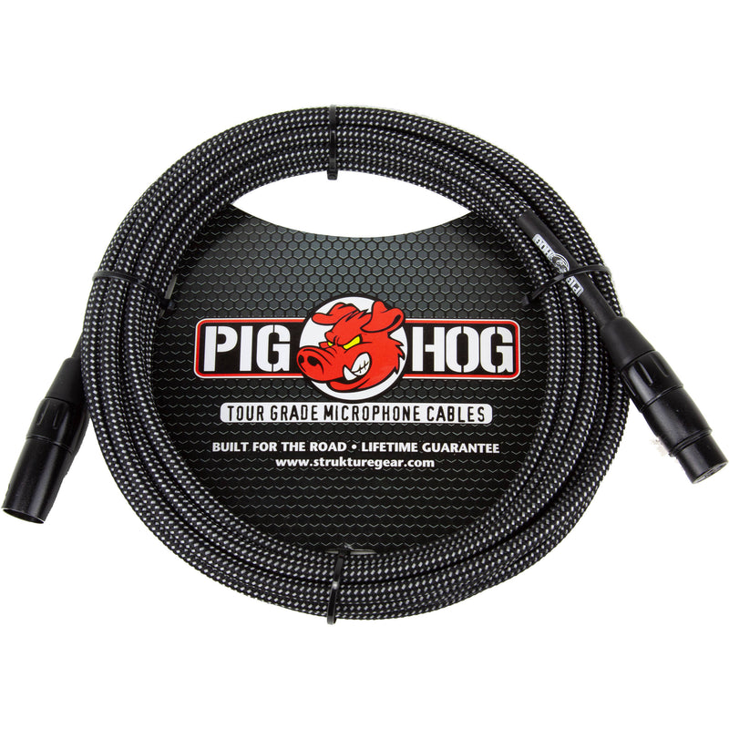 Pig Hog Vintage Series Woven XLR Microphone Cable (Black & White, 20')