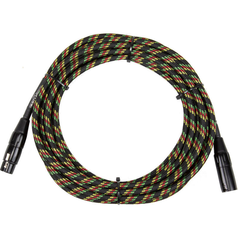 Pig Hog Vintage Series Woven XLR Microphone Cable (Rasta Stripes, 20')