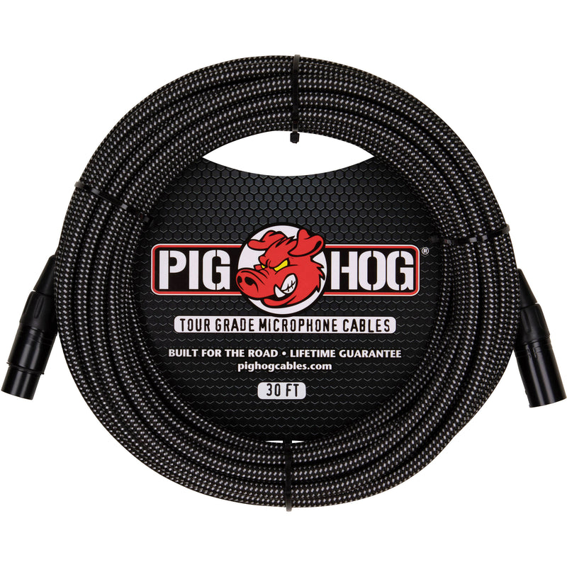 Pig Hog Vintage Series Woven XLR Microphone Cable (Black & White, 30')