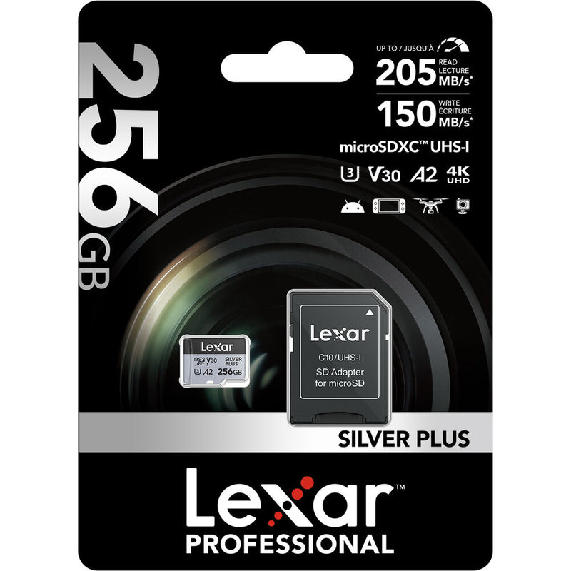 Lexar 256GB Professional SILVER PLUS UHS-I microSDXC Memory Card with SD Adapter