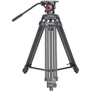 miliboo Aluminum Tripod with Flat Base Fluid Head Kit and Tripod Dolly