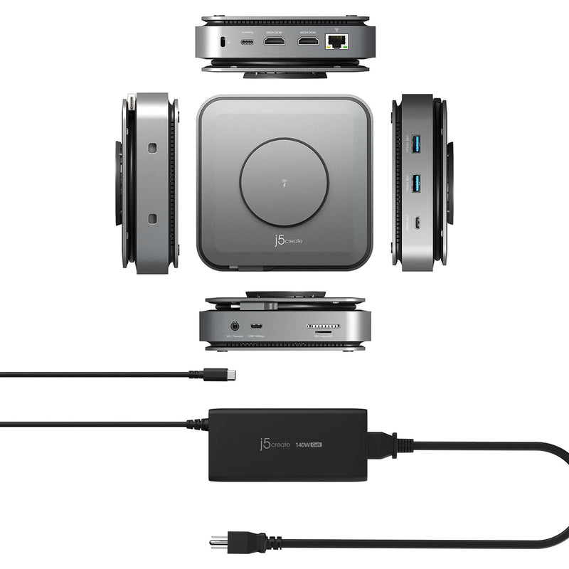 j5create 12-in-1 USB-C Dock with Dual 4K HDMI and 140W GaN Power Adapter