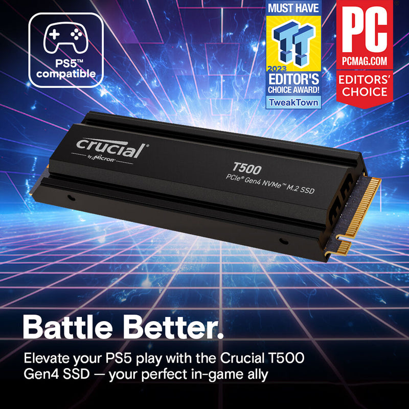 Crucial 1TB T500 PCIe 4.0 x4 M.2 Internal SSD with Heatsink