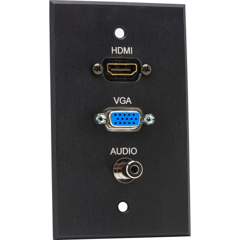 TecNec Board Room 1-Gang Wall Plate with Female HDMI, Female VGA & Female 3.5mm Stereo Jack (Black)