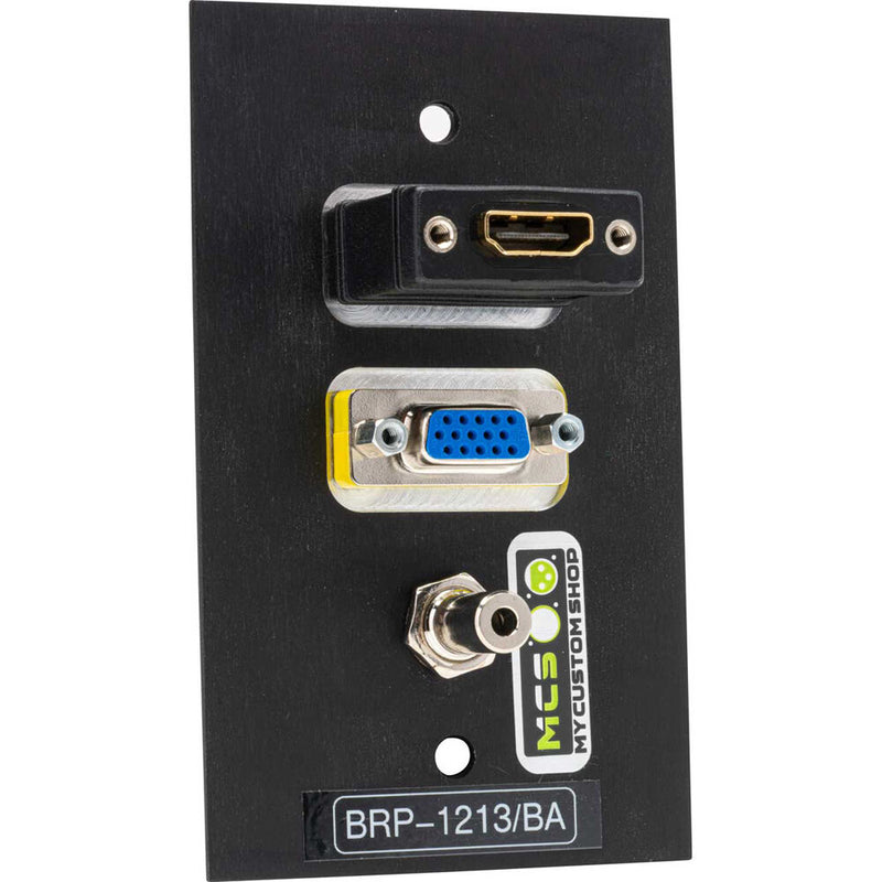 TecNec Board Room 1-Gang Wall Plate with Female HDMI, Female VGA & Female 3.5mm Stereo Jack (Black)