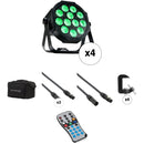 Eliminator Lighting Mega 64 Profile EP Wash Lighting Kit with Bag, Clamps, Cables, and Remote (4-Pack)