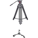 miliboo Aluminum Tripod with Flat Base Fluid Head Kit and Tripod Dolly