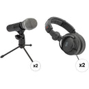 Polsen DM-USX1 Dynamic Microphone Kit with Studio Monitor Headphones (2-Person Kit)