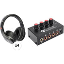 Polsen HPC-A20 Closed-Back Studio Headphones 4-Pack Kit with Headphone Amplifier