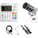 RODE RODECaster Duo 2-Person Podcasting Kit with PodMics, Studio Boom Arms, Headphones, and Cables (White)