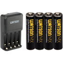 Watson 4-Bay Charger for AA/AAA NiMH Batteries with 4-Pack of MX AAA NiMH Rechargeable Batteries Kit