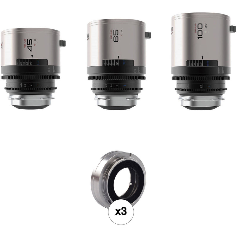BLAZAR LENS Remus T2 Full Frame 1.5x Anamorphic 3-Lens Kit with 3 x EF Adapters & Case (ARRI PL, Amber Flare)