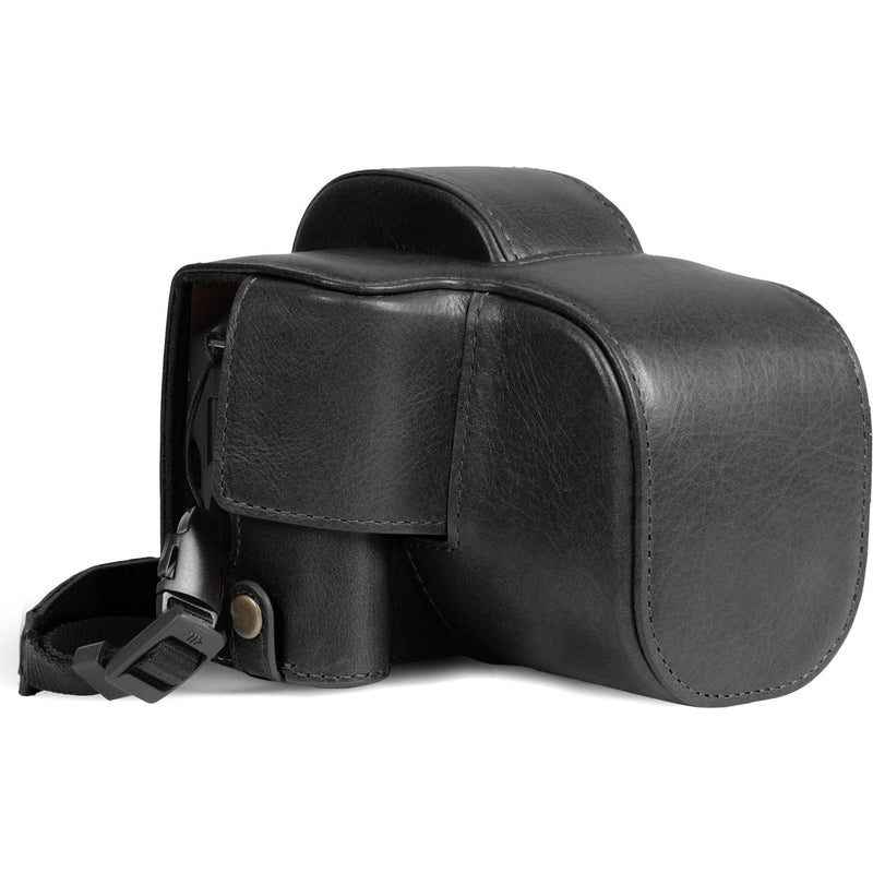 MegaGear Leather Camera Case for Canon EOS R100 with 18-45mm Lens (Black)