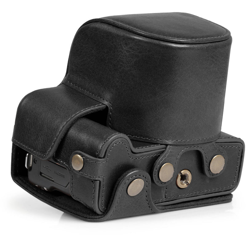 MegaGear Leather Camera Case for Canon EOS R100 with 18-45mm Lens (Black)
