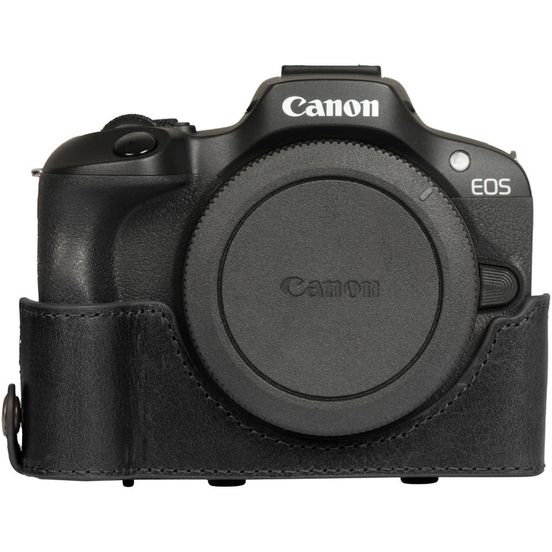MegaGear Leather Camera Case for Canon EOS R100 with 18-45mm Lens (Black)
