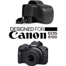 MegaGear Leather Camera Case for Canon EOS R100 with 18-45mm Lens (Black)