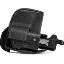 MegaGear Leather Camera Case for Canon EOS R100 with 18-45mm Lens (Black)