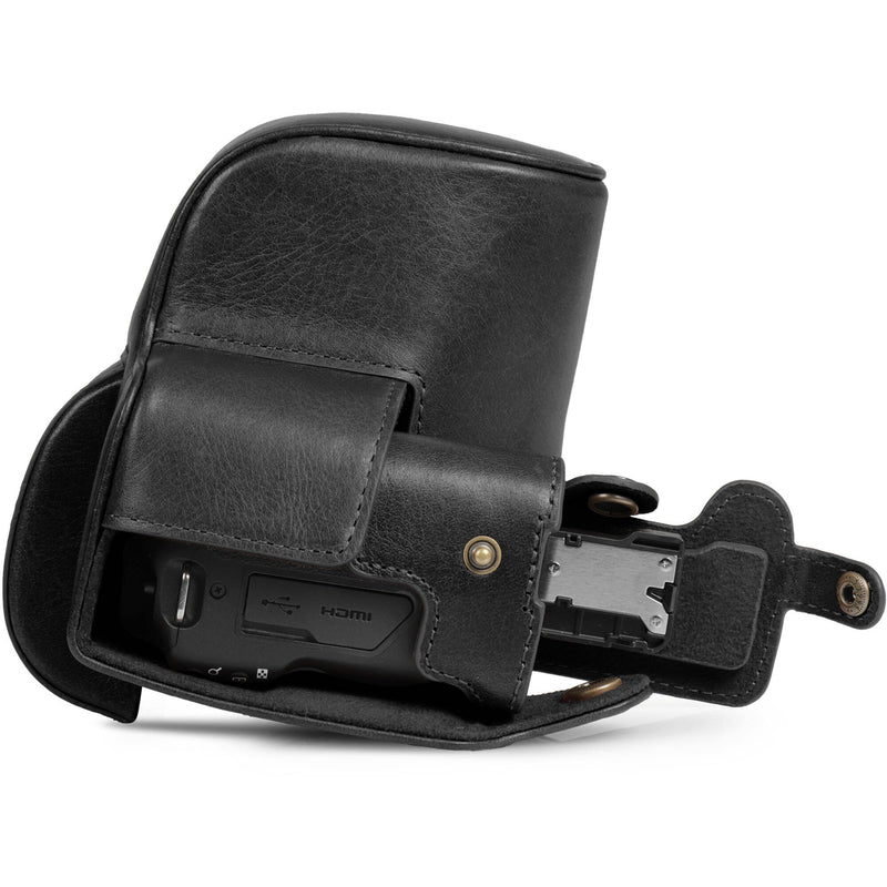 MegaGear Leather Camera Case for Canon EOS R100 with 18-45mm Lens (Black)