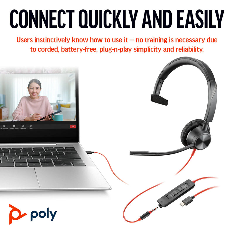 Poly Blackwire 3315 Mono USB-C Headset (Microsoft Teams Certified)
