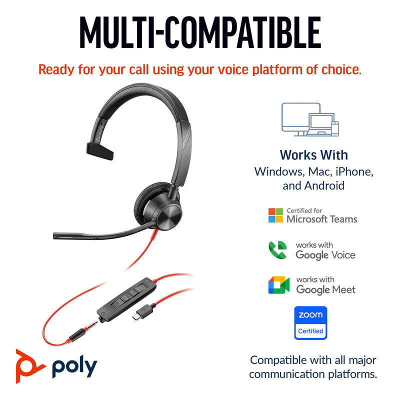 Poly Blackwire 3315 Mono USB-C Headset (Microsoft Teams Certified)
